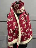 Cashmere blend reversible heart scarf-berry