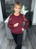Italian lace sleeve sweater-Berry