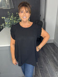 Lydia pleated sleeve top-Black