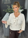 Fluffy bow front jumper -Beige