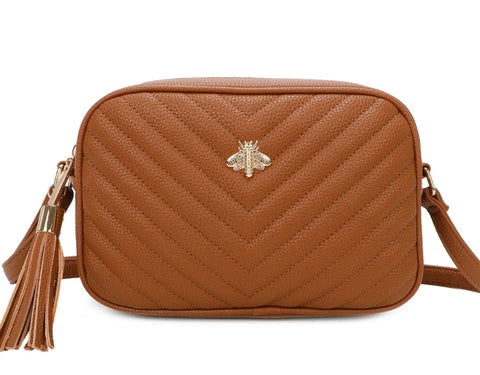Tan quilted crossbody bag