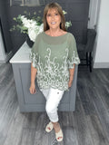 Fern paisley embroidered top-Khaki