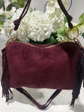 Soft faux suede ring tassle bag-Wine