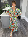 Vibrant leaf print V front Maxi