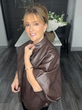 Leather look shirt-Chocolate