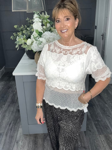 Cream lace mesh top