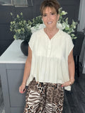 Cream pleated smock shirt