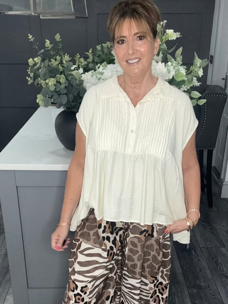 Cream pleated smock shirt