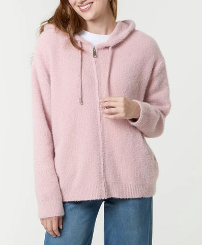 Zip up cosy chenille hoody-Pink