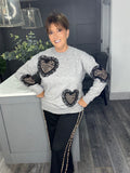Leopard heart sweater-Grey