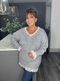 Grey marl and lace longline jumper