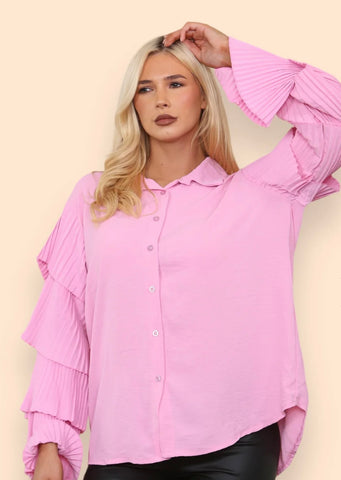Zara pleated sleeve shirt in Pink