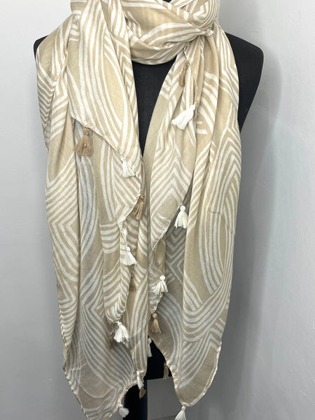 Stunning swirl print tassel scarf-Beigeu