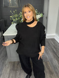 Soft slash neck knitted sweater-Black