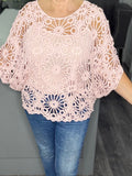 Harper crochet top with matching vest-Pink