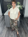 Khaki abstract animal print trouser
