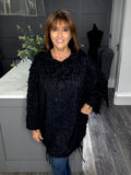 Shaggy hooded top-Black