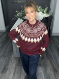 Fair Isle zip neck soft knit jumper-Burgungy