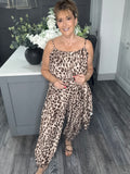Wrap balloon leg jumpsuit-leopard print