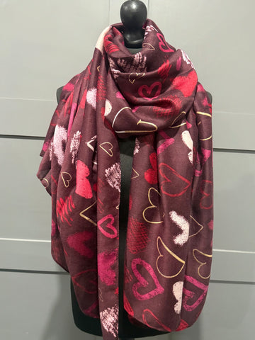 Merlot multi heart soft scarf