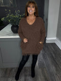 Courtney fluffy, chunky pocket jumper-Chocolate