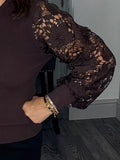Liberty floral lace sleeve sweater-Chocolate