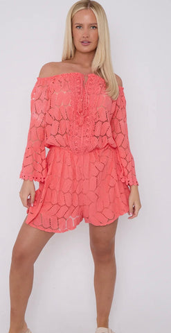 Palma play suit-Coral