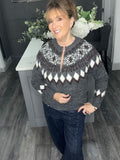 Fair Isle zip neck soft knit jumper-Grey
