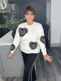 Leopard heart sweater-winter white