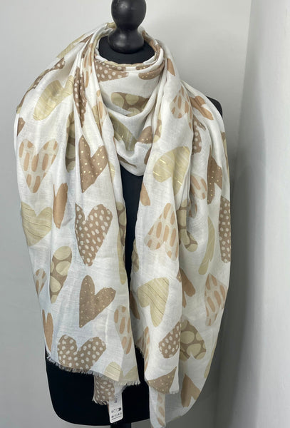 Heart scarf-Beige multi