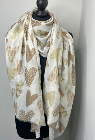 Heart scarf-Beige multi