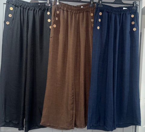 Italian wide leg button pocket pants
