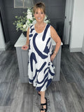 Abstract print midi dress-Navy