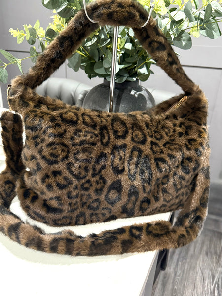 Luxury faux fur leopard bag