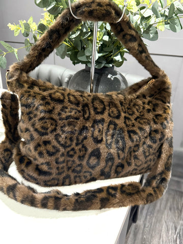 Luxury faux fur leopard bag