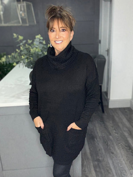 Jax cowl neck pocket jumper-Black