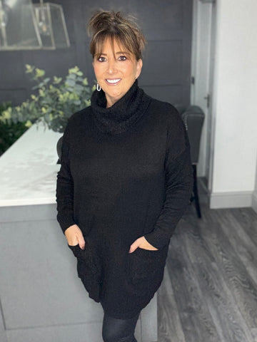 Jax cowl neck pocket jumper-Black