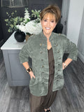 Soft velvet chenille military jacket-Khaki