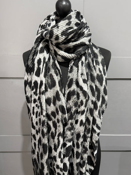 Grey leopard pleated sparkle scarf
