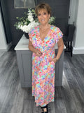 Vibrant ditsy flower tiered Maxi dress