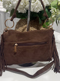 Soft faux suede ring tassle bag-Chocolate