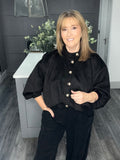 Black suedette bubble hem bomber jacket