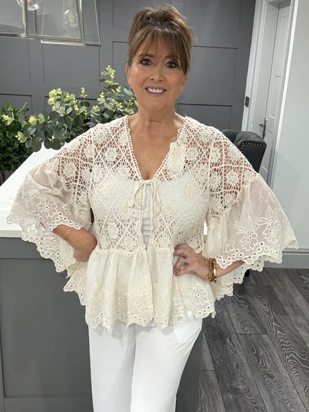 Alexa crochet lace shrug/cardigan-Beige