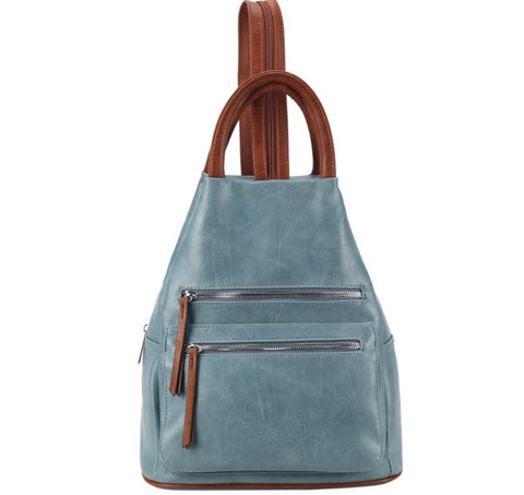 Front pocket triangular backpack- blue