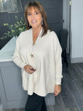Super soft ribbed star cardigan-Beige