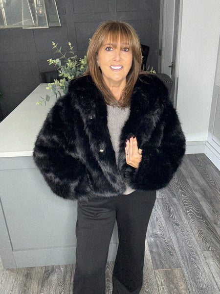 Mayfair faux fur hooded jacket-Black