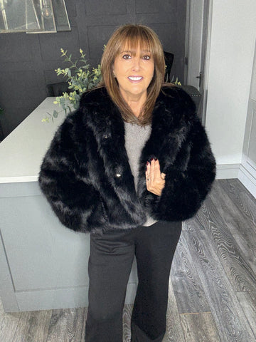 Mayfair faux fur hooded jacket-Black