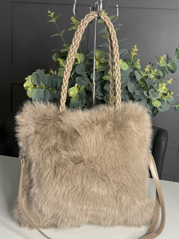 Mocha faux fur bag