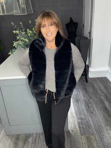 Pelted faux fur gilet-Black