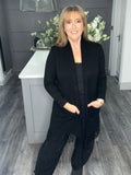 Italian fringed long line cardigan -Black